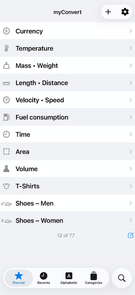 myConvert unit list
